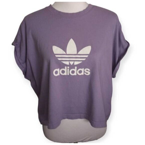 ADIDAS ORIGINALS TREFOIL CROPPED T-SHIRT PURPLE SZ.XL EUC. - Picture 4 of 8